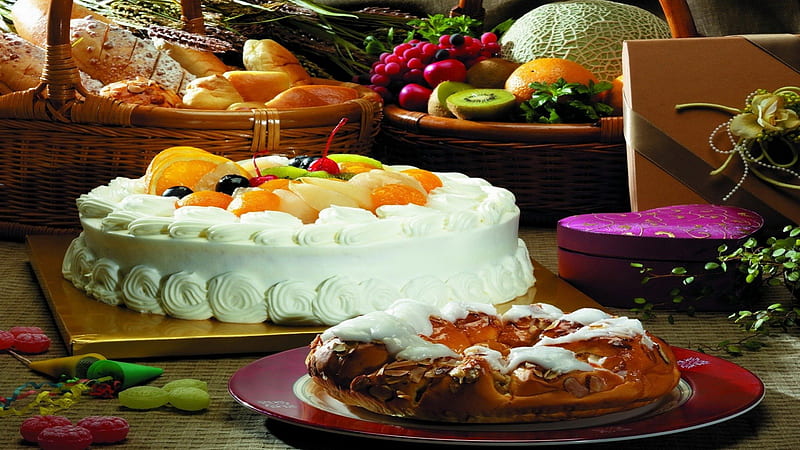 Cake, bread, white, food, HD wallpaper