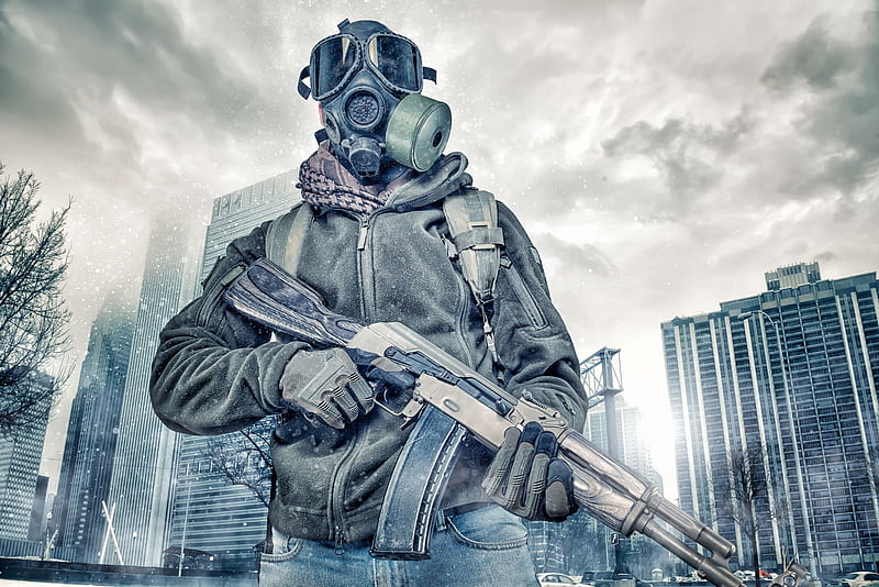 Soldier, architecture, survival, abanonded, warfare, building, gun, wasteland, weapon, post apocalyptic, HD wallpaper