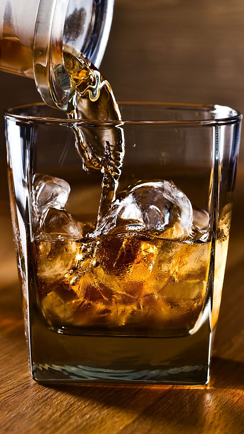 Whiskey On The rocks, bottle, glass, ice, on the rocks, HD phone wallpaper