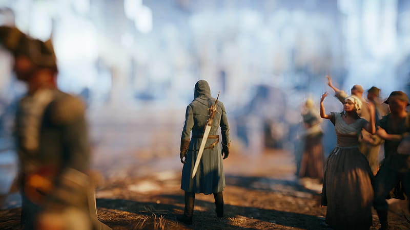 assassin's creed unity, arno dorian, hoodie, sword, people, back view, Games, HD wallpaper