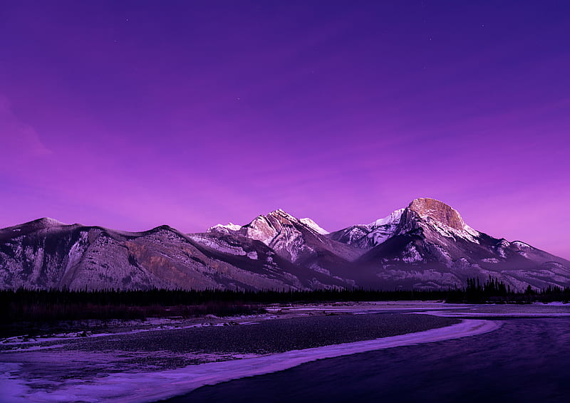 mountains, peaks, dusk, purple, HD wallpaper