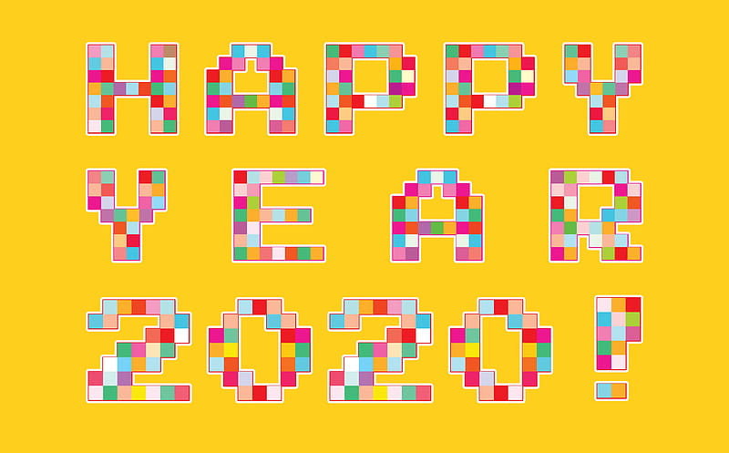 Happy Year 2020 Ultra, Holidays, New Year, Colorful, Yellow, desenho, background, Year, Pixels, newyear, happynewyear, 2020, pixelart, pixeled, pixelated, HD wallpaper