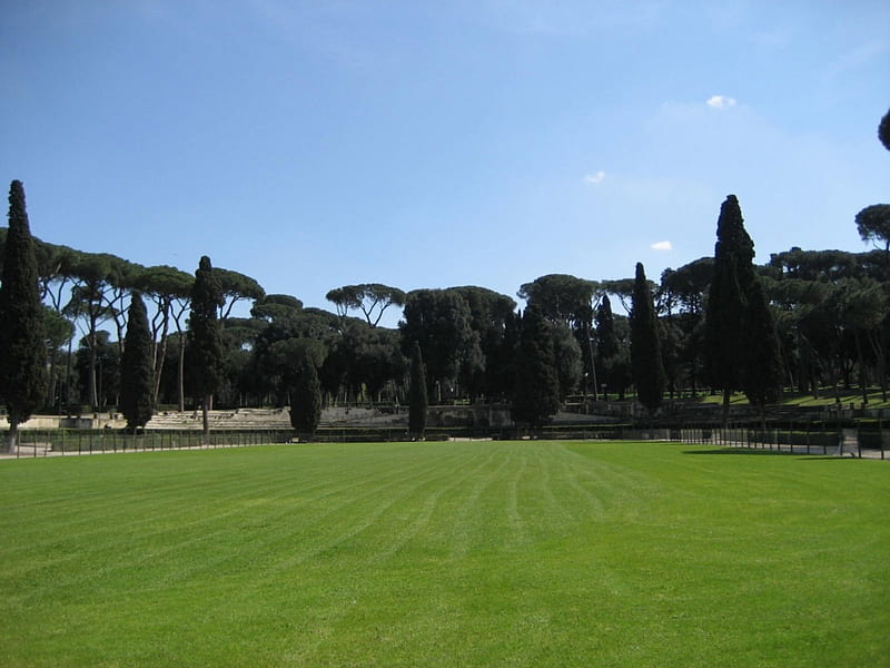 Villa Borghese in Rome, nature, sky, trees, grass, HD wallpaper