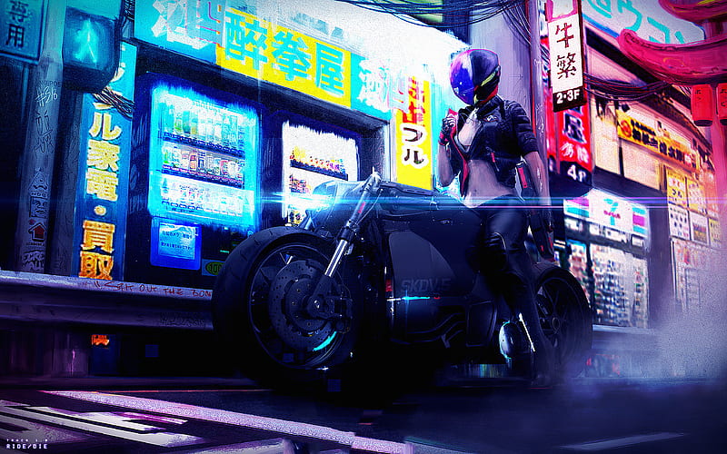 Cyberpunk Bike Girl Texting Phone 4k, HD Artist, 4k Wallpapers