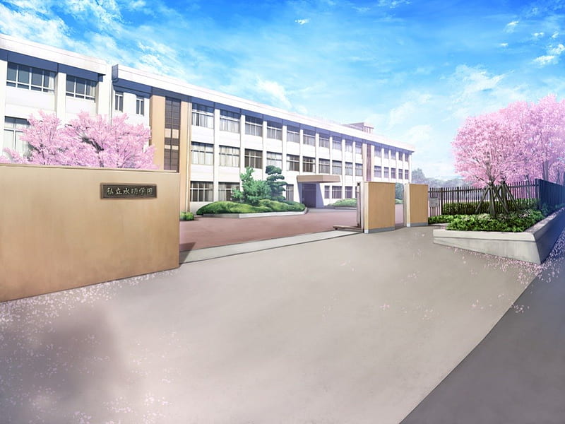 School Ground, house, scenic cg, sakura blossom, shade, floral, cherry  blossom, HD wallpaper | Peakpx