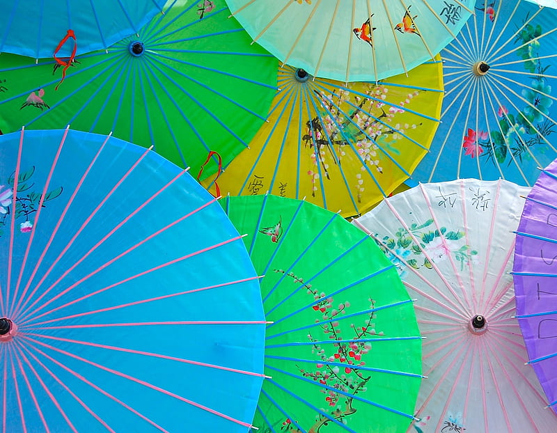 Chinese Umbrellas, colorful, umbrellas, chinese, HD wallpaper