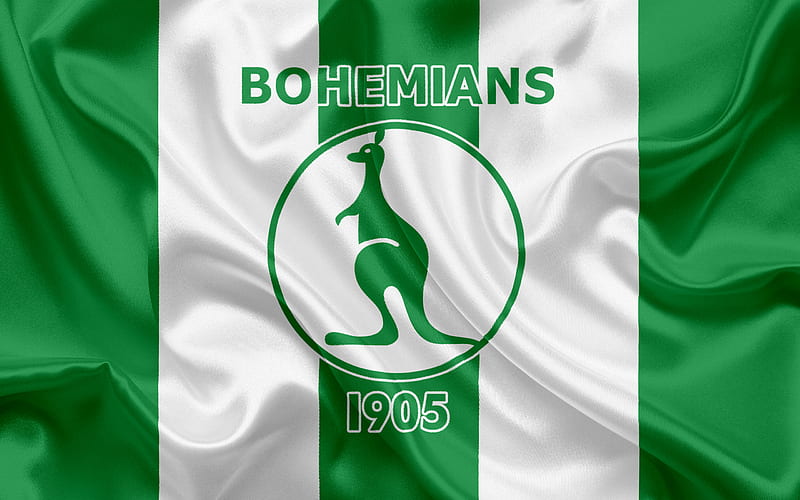 Bohemians 1905, Football club, Prague, Czech Republic, emblem, Bohemians logo, green silk flag, Czech football championship, HD wallpaper