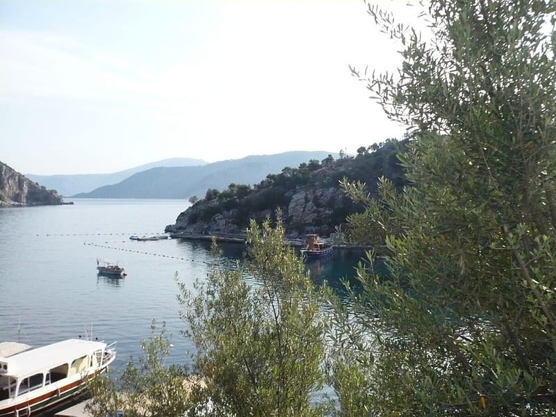 Turcja,Turunc, hills, rocks, vacation, turcja, the bay, turunc, the olive tree, sea, water, mountains, summer, blue, HD wallpaper