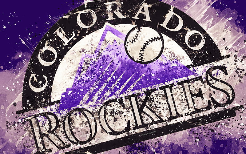 Colorado Rockies grunge art, logo, american baseball club, MLB, purple background, emblem, Denver, Colorado, USA, Major League Baseball, National League, creative art, HD wallpaper