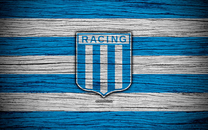 Racing Superliga, logo, AAAJ, Argentina, soccer, Racing FC, football club, wooden texture, FC Racing, HD wallpaper
