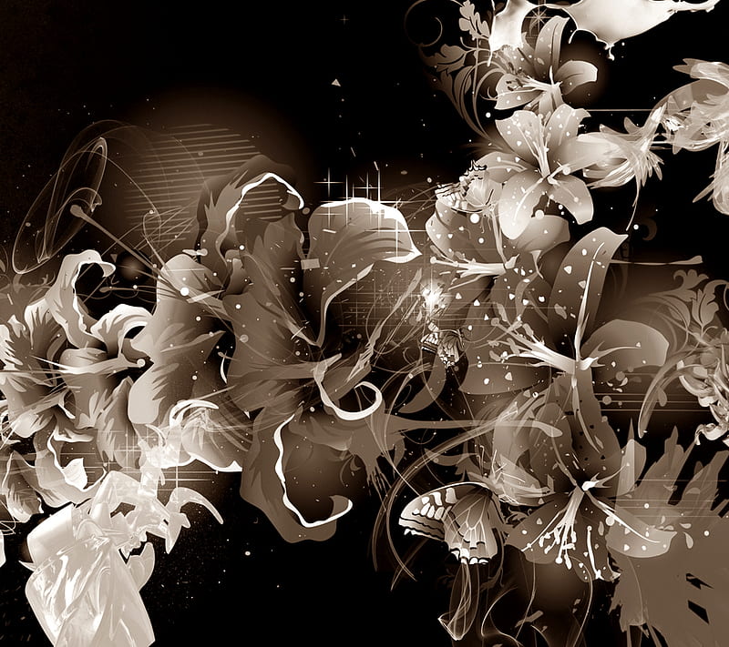Floral Design, black, flower, gris, HD wallpaper