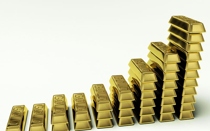 Gold price increase, gold bullion chart, gold concepts, 3d gold bars, white background, finance concept, deposits concepts, HD wallpaper