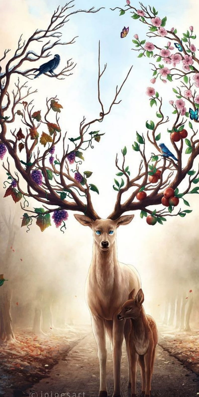 Feerique , deer, elk, fantasy, fee, hunt, hunting, real, tree, white, HD phone wallpaper