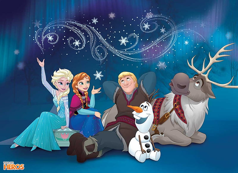 Frozen (2013), frozen, blue, anna, movie, kristoff, elsa, winter, iarna, fantasy, olaf, reindeer, disney, HD wallpaper