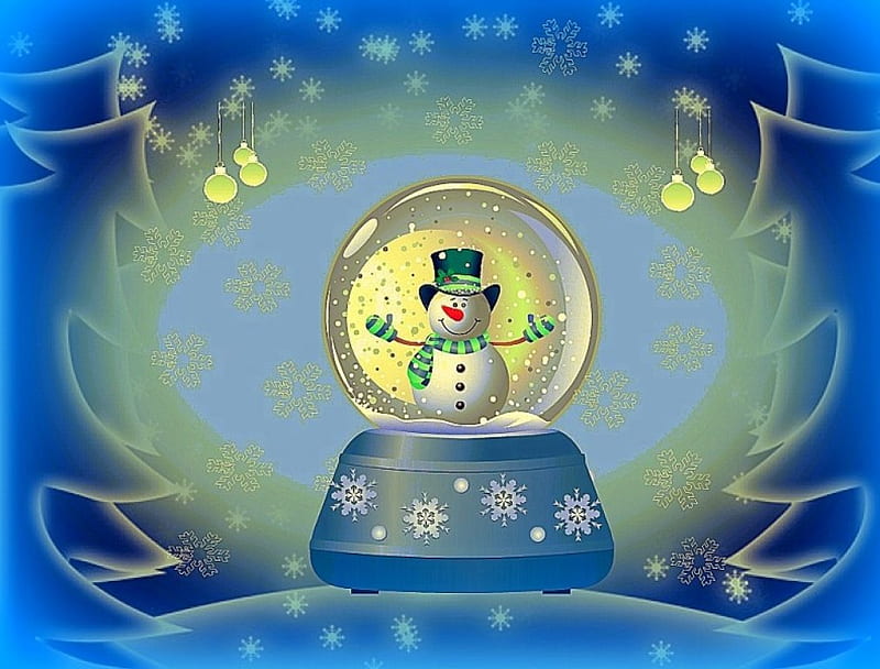 *Snow Globe*, sparkle, snow, shimmer, snowman, blue, winter, snowglobe, HD wallpaper