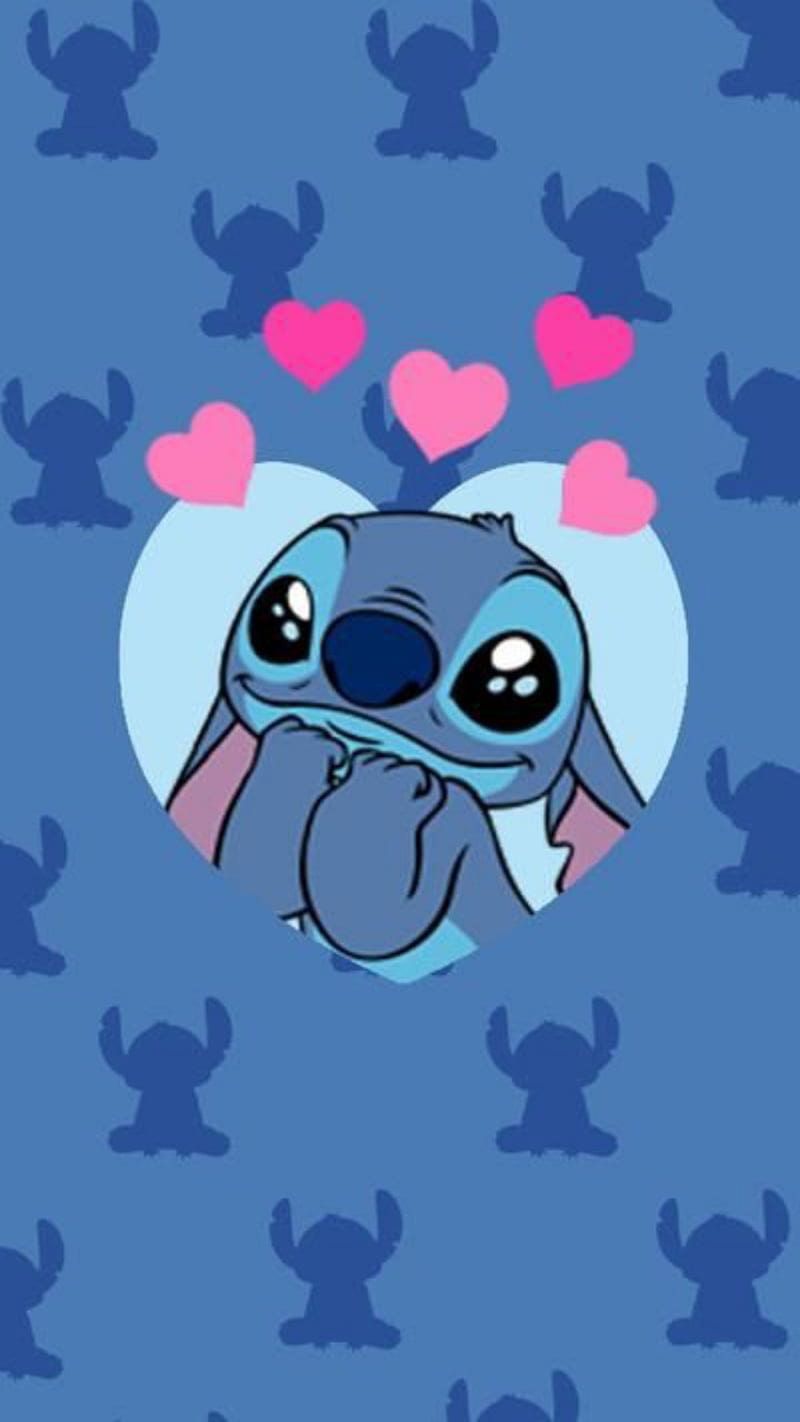 Stitch Love, blue, cute, corazones, lilo, HD phone wallpaper