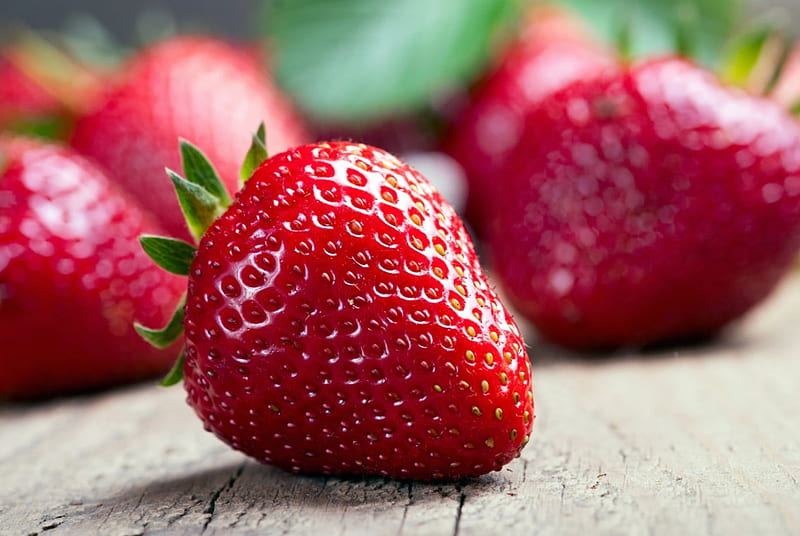 Strawberry, berries, fresh, wood, sweet, HD wallpaper