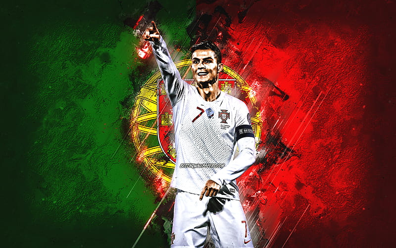 Cristiano Ronaldo, Flag of Portugal, Portugal national football team, CR7, Portugal flag, Portuguese football player, portrait, football, HD wallpaper