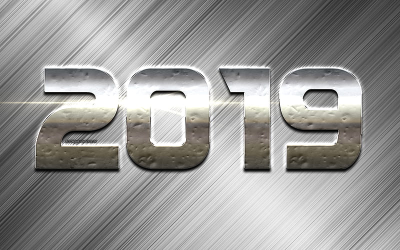 2019 year, dented metallic letters, art, steel numerals, metallic texture, Happy New Year, 2019 concepts, New 2019 Year, HD wallpaper