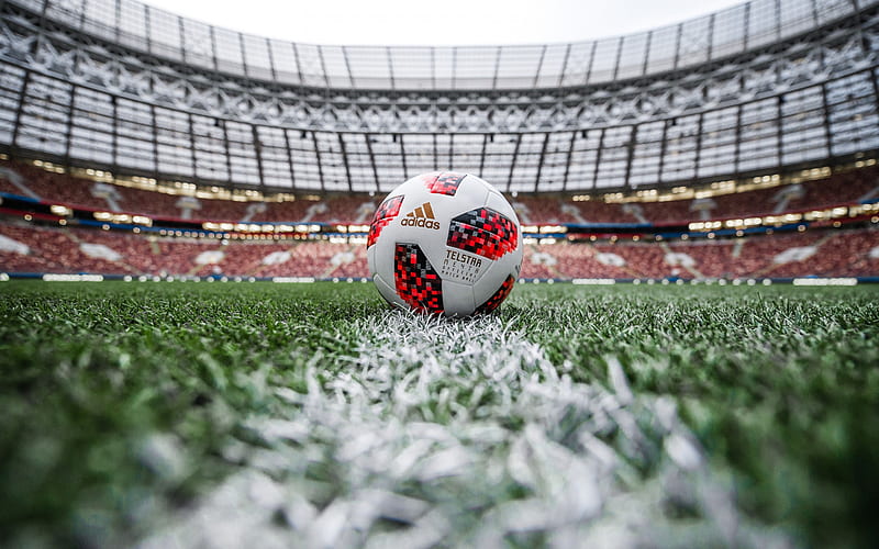 Adidas Telstar 18, football pitch, grass, official ball, 2018 FIFA World Cup Russia, Luzhniki Stadium, Moscow, Adidas, Russia, HD wallpaper