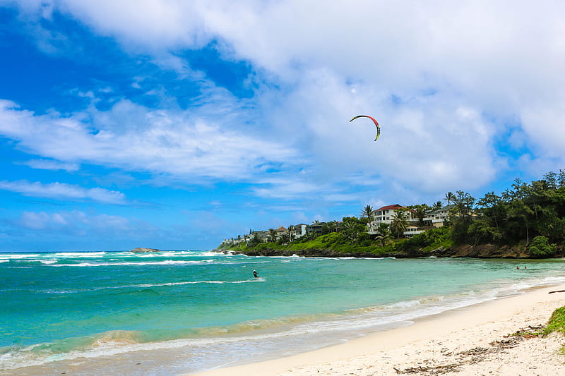 Paradise, beach, blue sky, hawaii, oahu, ocean, wind surfing, HD wallpaper