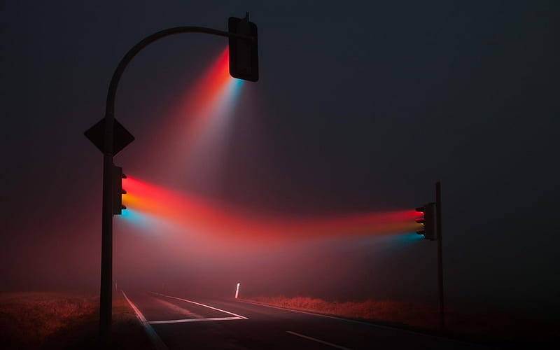 Traffic Lights Fog, nighttime, roads, nature, Traffic Lights, fog, HD wallpaper