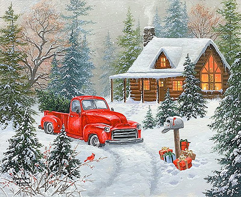 Vintage Red Truck Christmas red truck winter HD wallpaper  Pxfuel