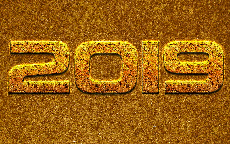 2019 year, creative yellow letters, yellow 2019 background, Happy New Year, creative art, 2019 concepts, background for 2019 postcards, HD wallpaper