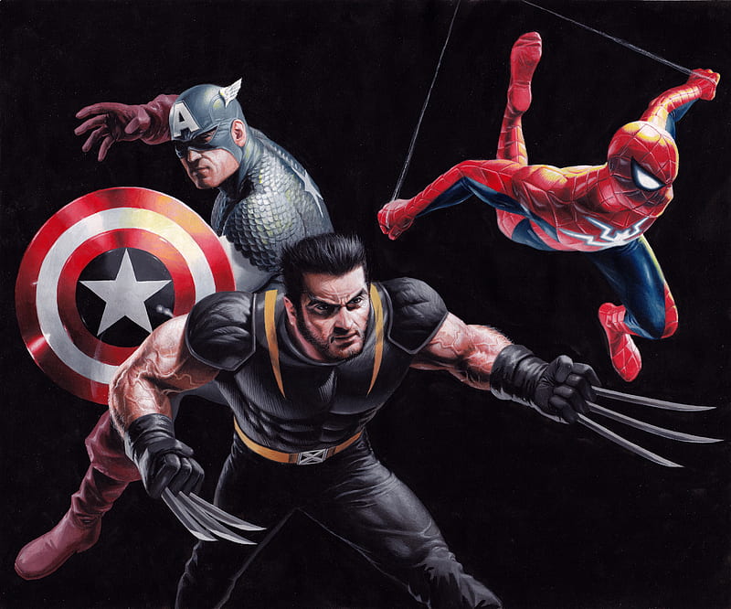Wolverine Spider Captain, wolverine, superheroes, artwork, spiderman, HD wallpaper
