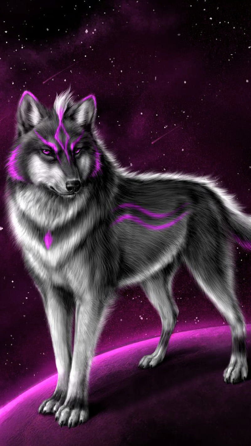 Fantasy wolf, animal, fantasy, pink, stars, wolf, HD phone wallpaper ...