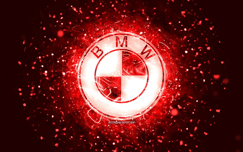 BMW red logo red neon lights, creative, red abstract background, BMW logo, cars brands, BMW, HD wallpaper