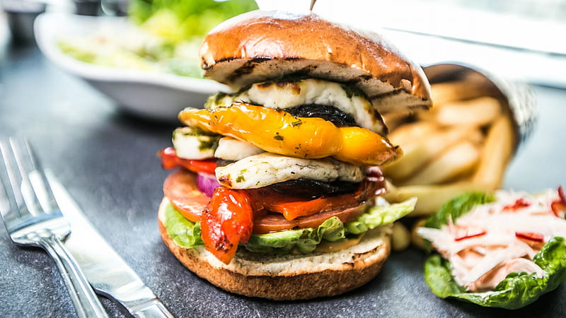 The sort of burger allowed to Type 2's - Veggie burger!, Veggie burger, Burger, Vegetables, No meat, HD wallpaper