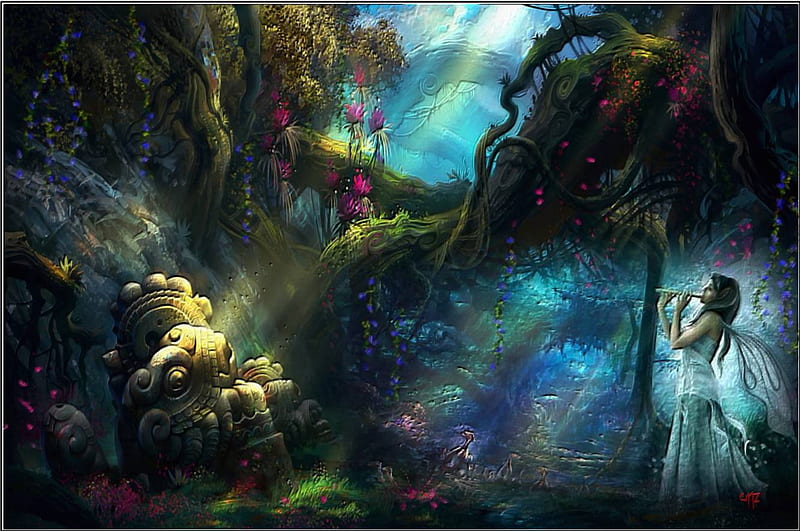 Melodia en el bosque, color, forest, melodia, vista, HD wallpaper