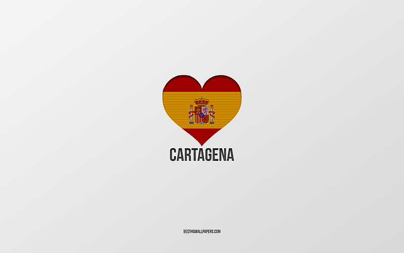I Love Cartagena, Spanish cities, gray background, Spanish flag heart, Cartagena, Spain, favorite cities, Love Cartagena, HD wallpaper