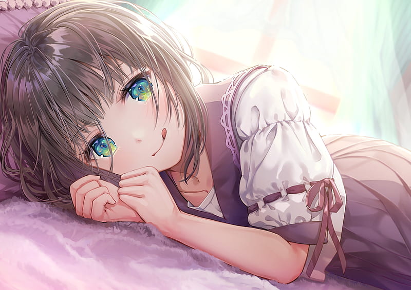 lying down, anime girl, cute, dress, Anime, HD wallpaper
