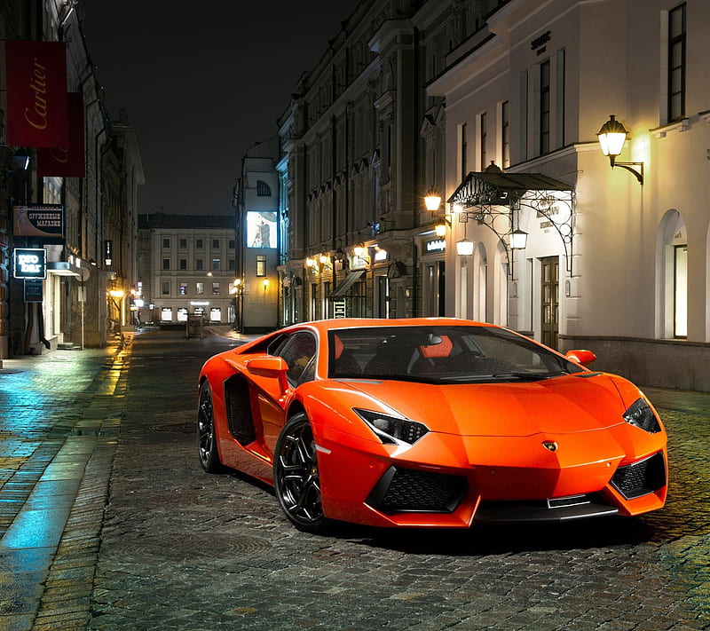 Lamborghini naranja, carros, ciudad, en ciudad, luces, Fondo de pantalla HD  | Peakpx