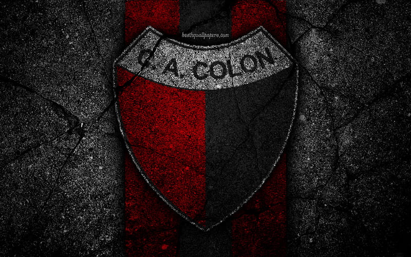 Colon Santa FE FC, logo, Superliga, AAAJ, black stone, Argentina, soccer, Colon Santa FE, football club, asphalt texture, FC Colon Santa FE, HD wallpaper