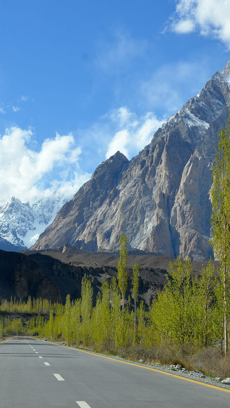 Nature , bonito, clouds, hunza, mountain, pakistan, road, sky, tree, weather, HD phone wallpaper