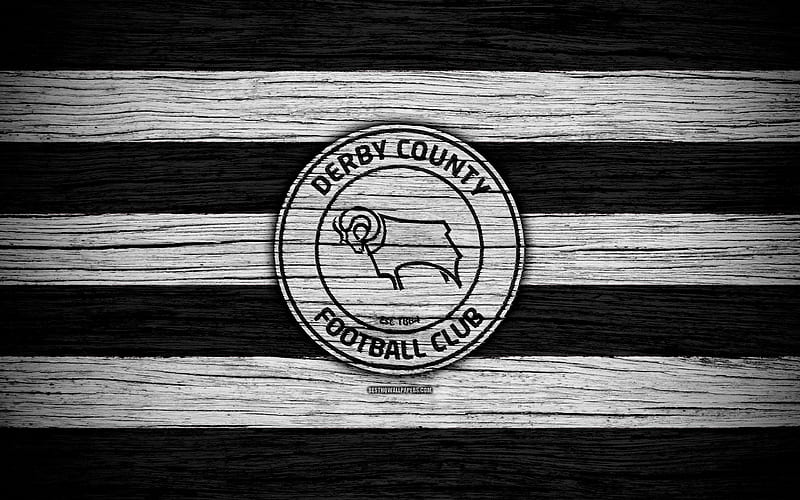Derby County FC EFL Championship, soccer, football club, England, Derby County, logo, wooden texture, FC Derby County, HD wallpaper