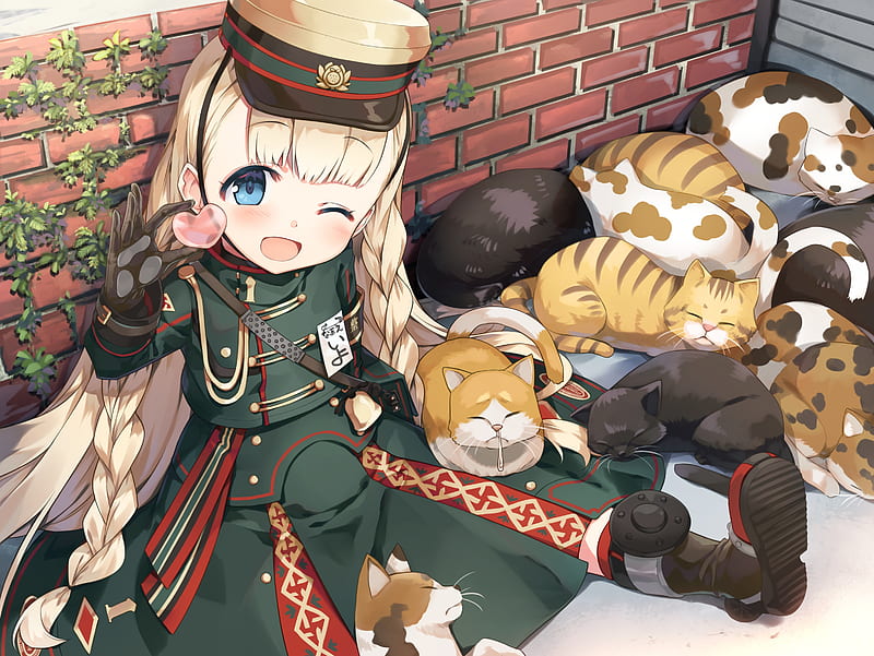 rail romanesque, iyo, wink, cats, loli, military uniform, gloves, blonde, Anime, HD wallpaper