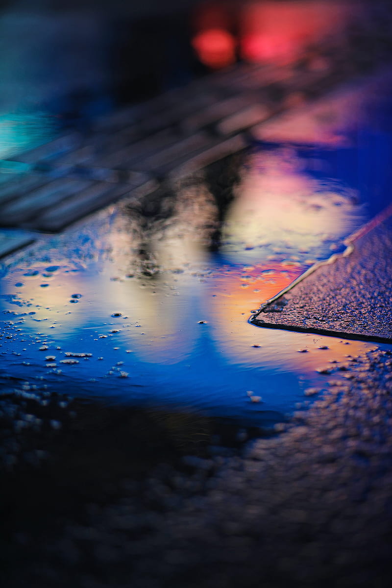 puddle, neon, reflection, blur, HD phone wallpaper
