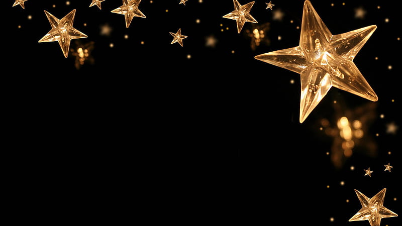Golden Lighting Stars In Black Background Christmas, HD wallpaper