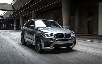 BMW X5M, 2018, F85, luxury sports SUV, silver new X5, tuning, German cars, road, speed, BMW, HD wallpaper