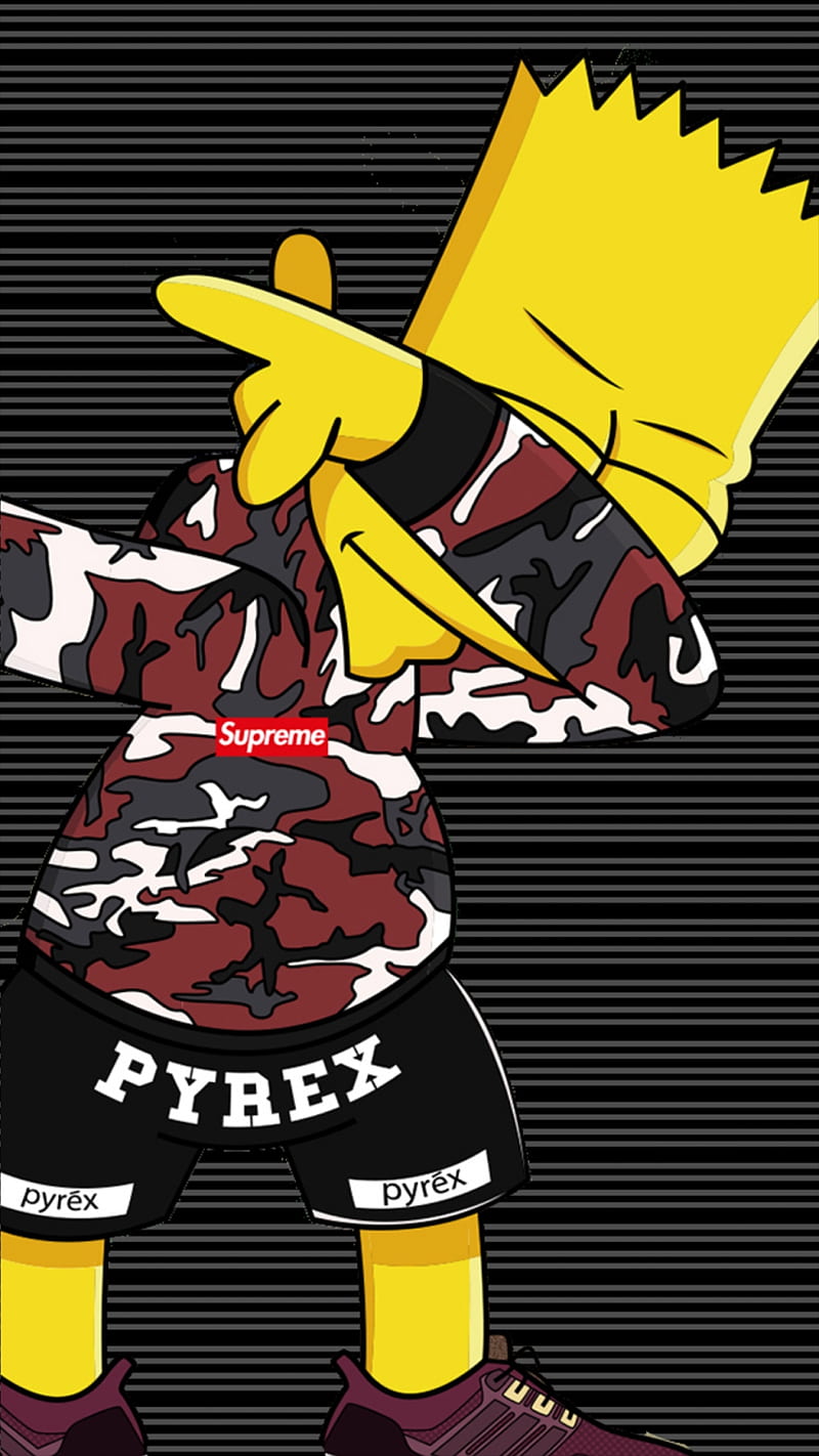 Simpsons, bart, brand, camo, cartoon, logo, supreme, yellow, HD phone wallpaper