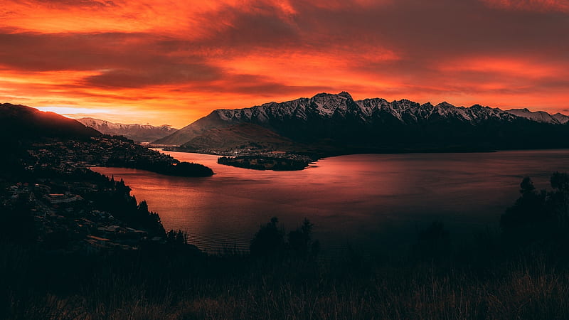 New Zealand Orange Mountain Sunset, HD wallpaper