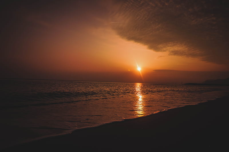 Beach Shore During Sunset, beach, sunset, shore, dawn, HD wallpaper