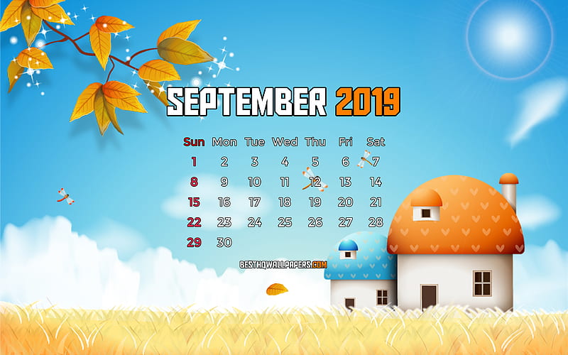 September 2019 Calendar autumn landscape, 2019 calendar, cartoon landscape, September 2019, abstract art, Calendar September 2019, artwork, 2019 calendars, HD wallpaper
