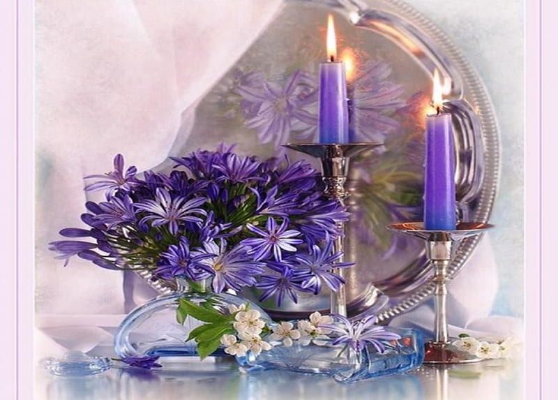 Candle with spring flowers in water Stock Photo by ©InvisibleViva 2834543
