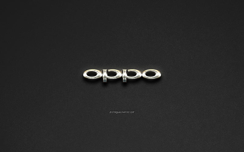 Oppo logo, steel logo, brands, steel art, gray stone background, creative art, Oppo, emblems, HD wallpaper