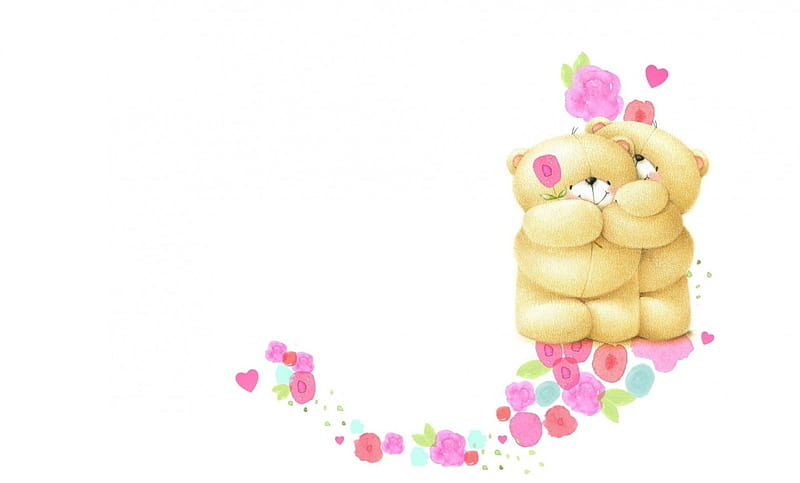 I love you!, toy, valentine, card, cute, heart, white, teddy bear, pink, couple, HD wallpaper